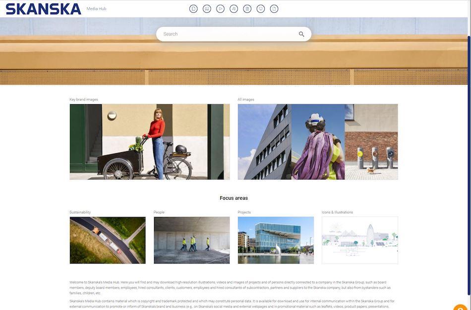 Main navigation screen for one of Skanska's Canto portals.