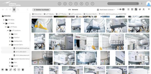 Screenshot of the Canto media library of Lufthansa Aviation Training, showing images of the simulators.
