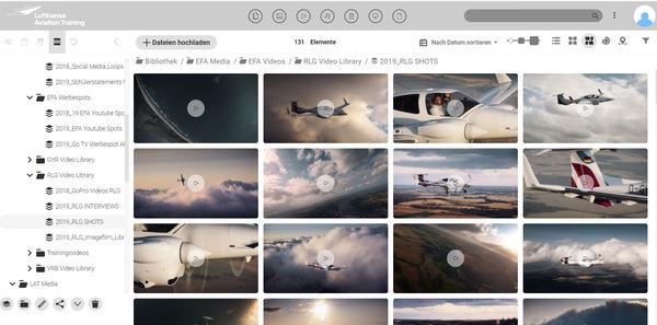 Screenshot der Canto Medienbibliothek von Lufthansa Aviation Training, der Videos zeigt.