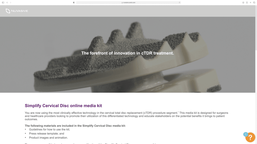 Screenshot of a media kit provided by Nuvasive via one of their Canto portals.