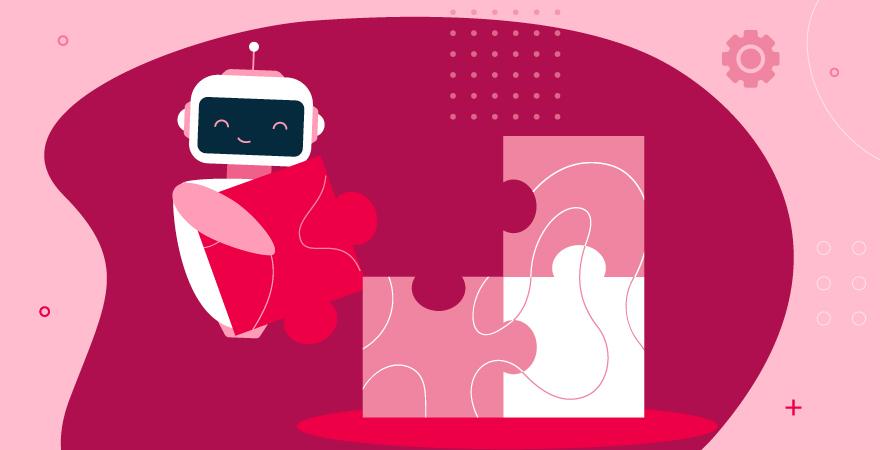 Ein Roboter vervollständigt ein kreatives Puzzle mit einem von ihm selbst gefertigten Teil.