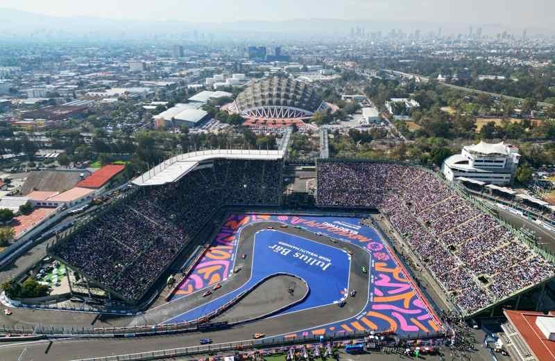 An aerial view of the Stadium section of a race track.