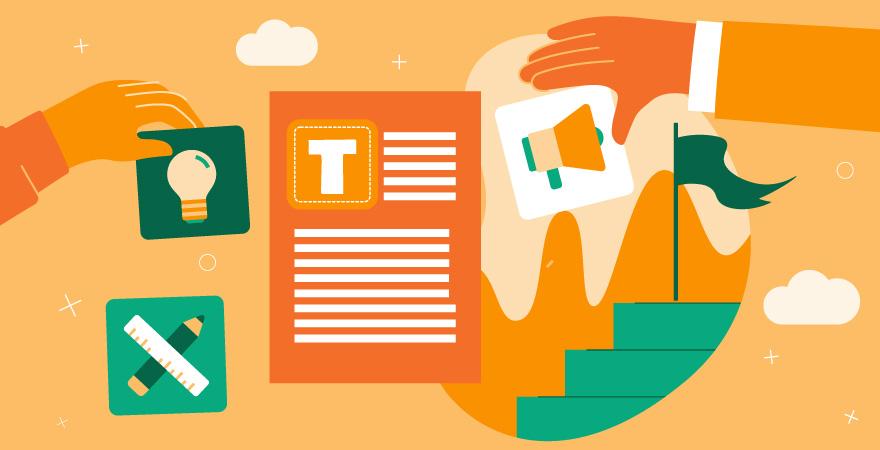Illustration of marketers arranging elements of a brand story.