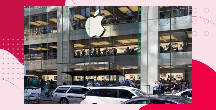 Apple store on a busy street.