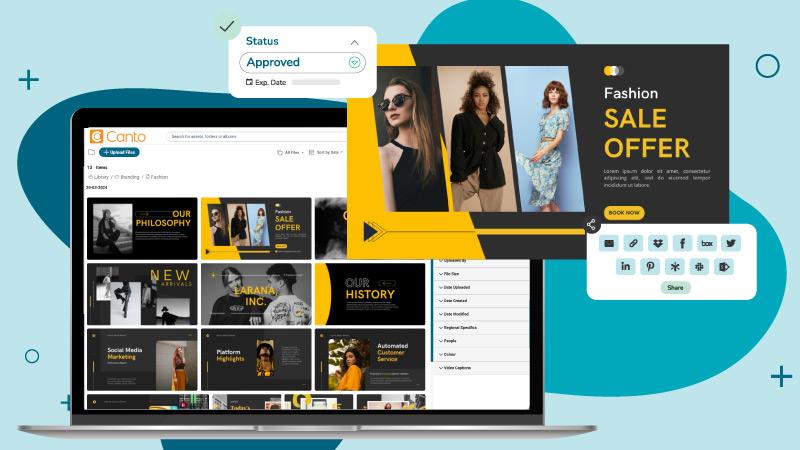 Designs einer Modemarke, die in der Digital Asset Management-Lösung von Canto verwaltet werden, die für das Brand Management genutzt werden kann.