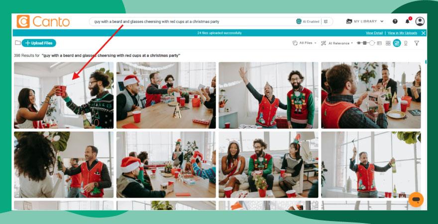 Screenshot showing seasonal assets being found in Canto using AI Visual Search even when proper nouns are not capitalized.