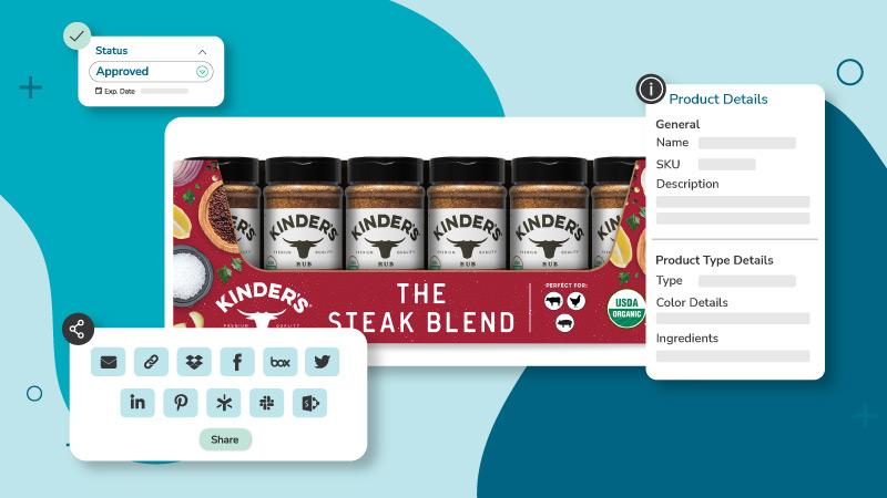 Kinder spices being shared across channels through Canto PIM integrations over a blue background.