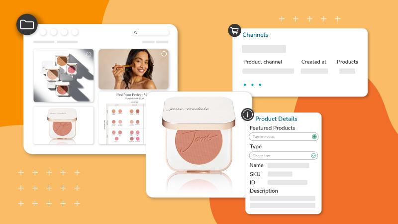 Bilder einer Make-up-Marke mit den wichtigsten Produktdetails, mit denen PIM einfach erklärt werden soll.