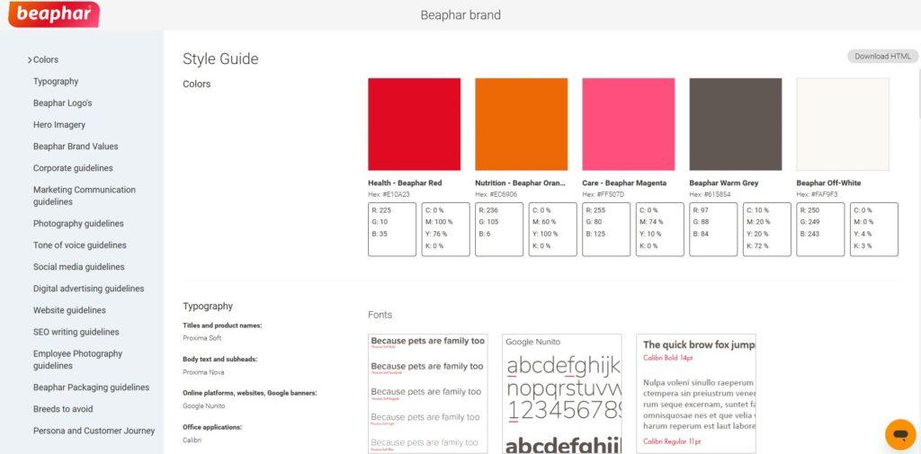 Der Styleguide der Marke Beaphar in Canto.