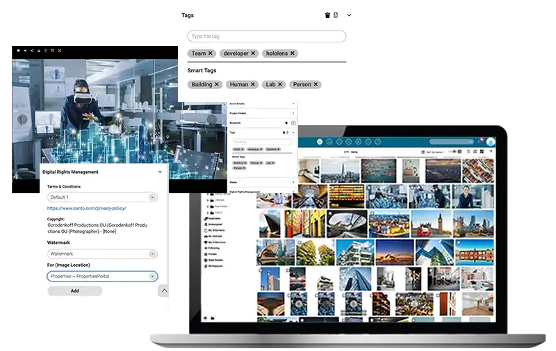 Canto Bilddatenbank-Interface mit Such- und Organisationsfunktionen.