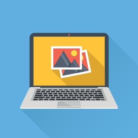 Eine Grafik, die einen Laptop zeigt, auf dem stilistisch zwei Fotodateien angezeigt werden.