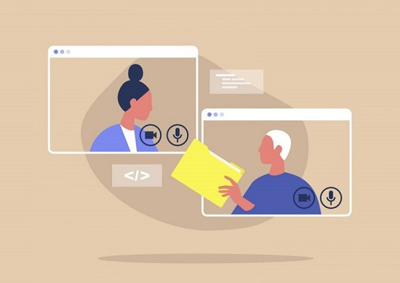 Digitale Personen, die eine Datei miteinander teilen.