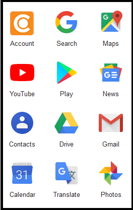 Eine Abbildung der Symbole der verschiedenen Google-Anwendungen in einem Menü.