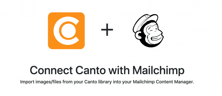 Übersichtsbild, das die Vorzüge einer Integration von Canto mit MailChimp bewerben soll.