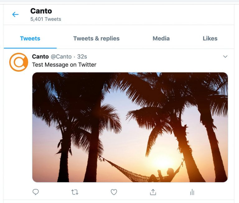 Screenshot eines Twitter-Feeds mit einem Asset, das direkt aus dem DAM-System von Canto geteilt wurde.