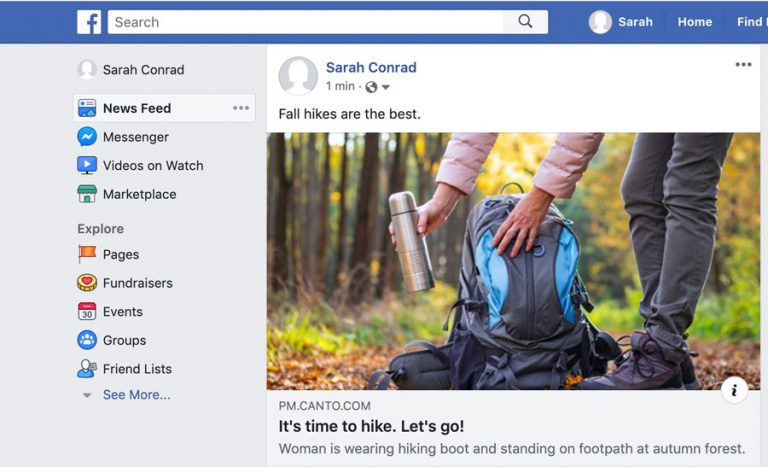 Screenshot von Facebook mit einem Bild, das aus dem DAM-System von Canto heraus freigegeben wurde.