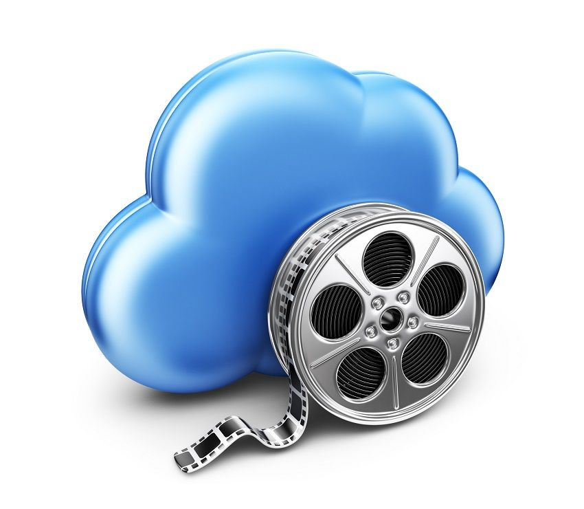Eine Wolke, die den Video-Cloud-Speicher symbolisiert und neben der eine Filmrolle liegt.