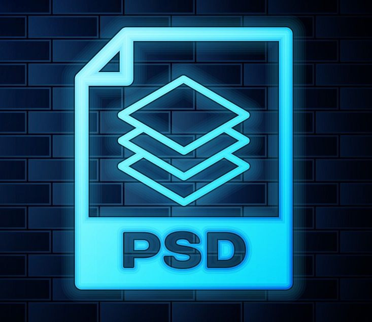 Ein neonfarbenes Symbol für das PSD-Bildformat.