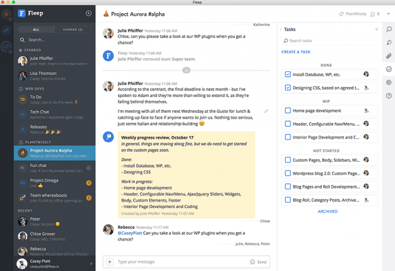 Ein Screenshot der Benutzeroberfläche von Fleep, eine der Slack-Alternativen.