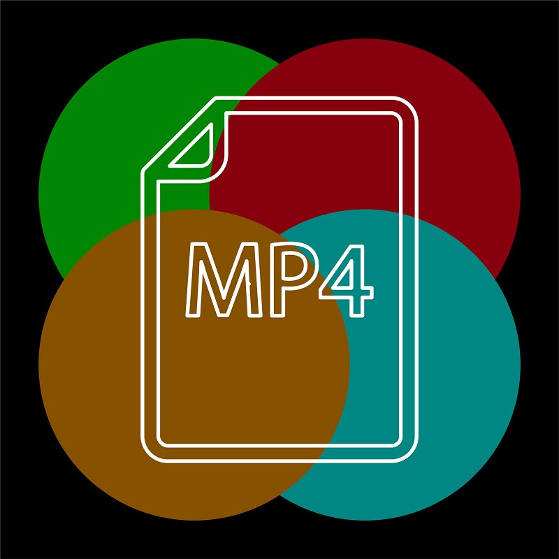 Das Dateisymbol für das MP4-Audioformat vor einem vierfarbigen Hintergrund.
