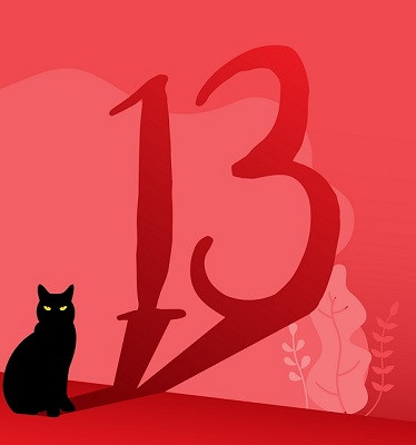 Eine Katze, deren Schatten die Zahl 13 darstellt.