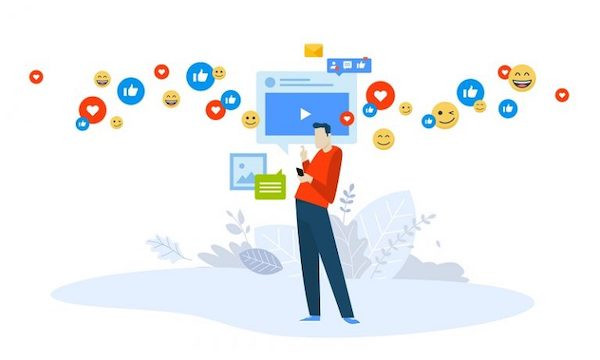 Eine animierte Person verwendet Videos online.