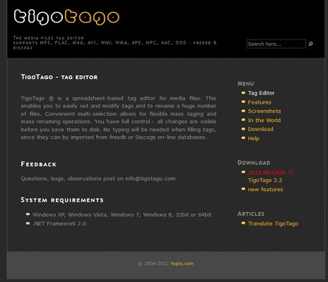 Die Benutzeroberfläche von TigoTago.