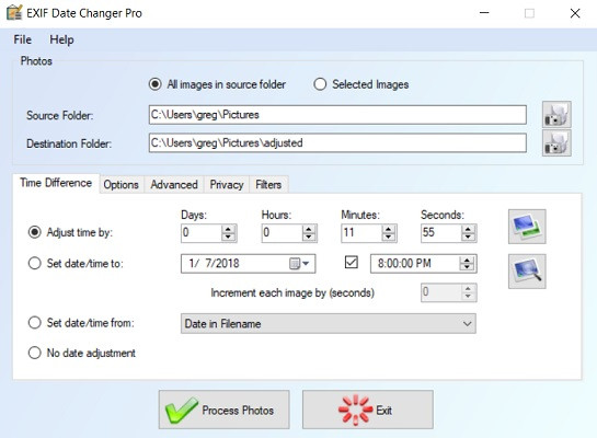 Das Programm Exif Date Changer.