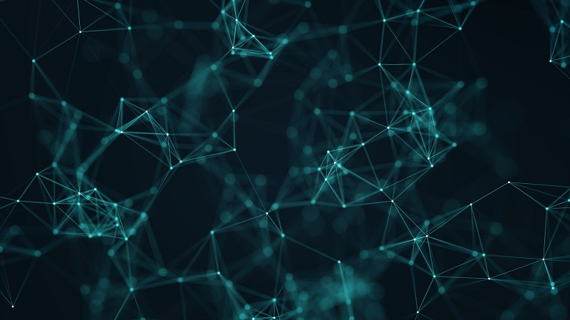 Digitale Darstellung eines Netzwerks aus miteinander verknüpften Datenpunkten.
