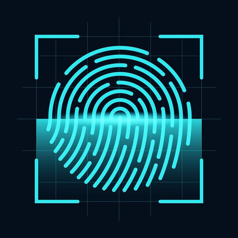 Digitale Darstellung eines Fingerabdrucks, der gescannt wird.