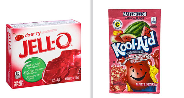 Kartons der Marken 'JELL-O' und 'Kool-Aid'.