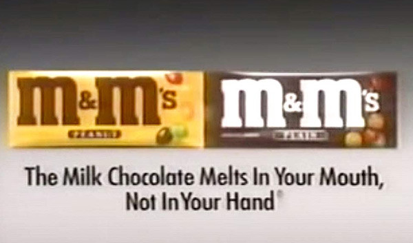 Eine Werbeanzeige von M&M's, einem Musterbeispiel für gutes Brand Management.
