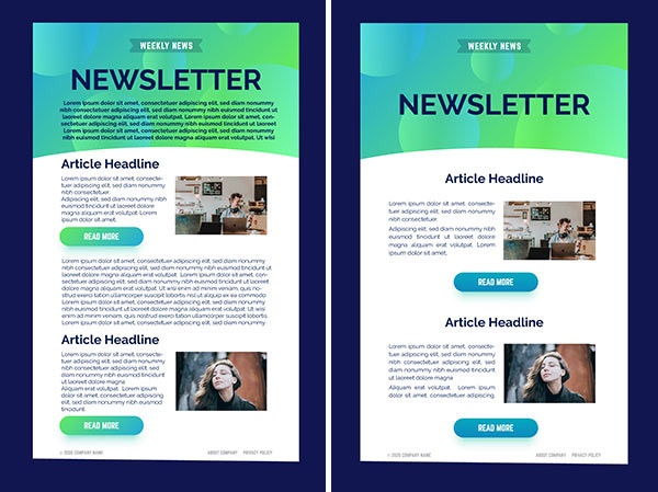 Ein vereinfachtes Newsletter-Design in direktem Vergleich mit einem unübersichtlichen, überfrachteten Design.
