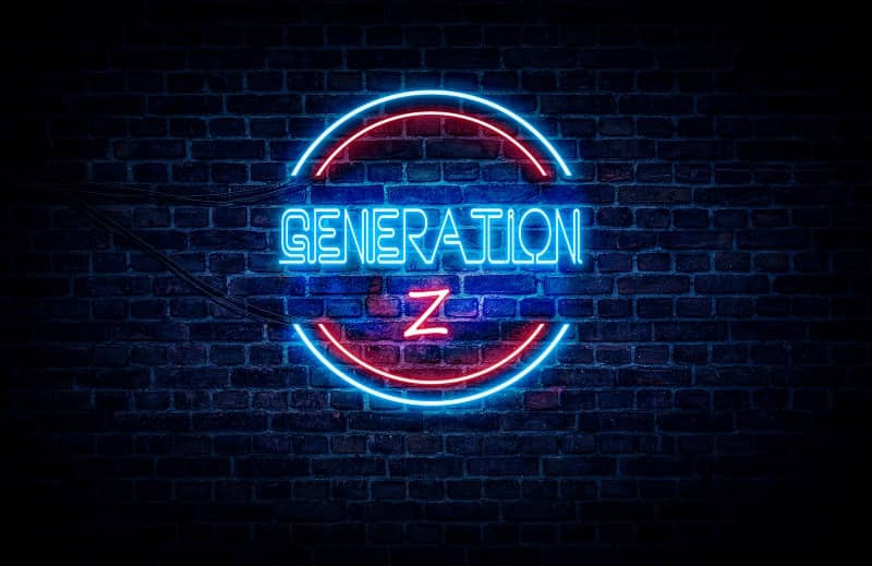 Eine Neonschrift mit den Worten 'Generation Z'.