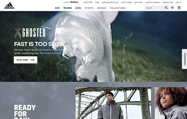 Die Webseite von Adidas.