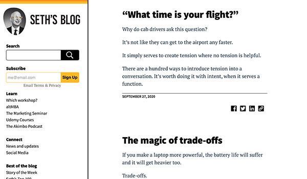Die Hompage von Seth's Blog.