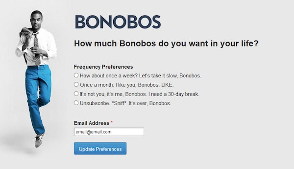 Optionen für die E-Mail-Kadenz in einer Mail von Bonobos.