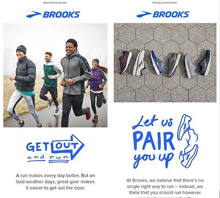 Eine Marketing-E-Mail für Laufschuhe.