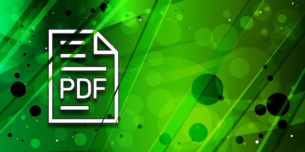 Das Dateisymbol für das PDF-Format vor einem grünen Hintergrund.