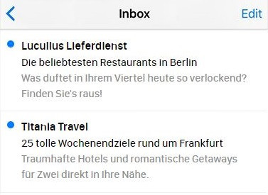 E-Mail-Betreffzeilen, die Städte nennen.