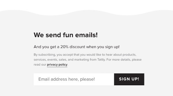 E-Mail-Anmeldeformular mit dem Einleitungstext: Unsere E-Mails machen Spaß.