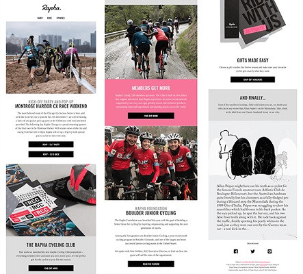 Langer E-Mail-Newsletter der Radsportmarke Rapha.