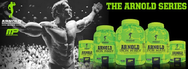 Die Produkte der Arnold Schwarzenegger Produktlinie für Nahrungsergänzungsmittel.