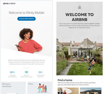 Willkommens-E-Mails von Xfinity und AirBnB.