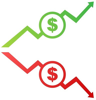 Finanzielle Trendkurven, die in verschiedene Richtungen verlaufen.
