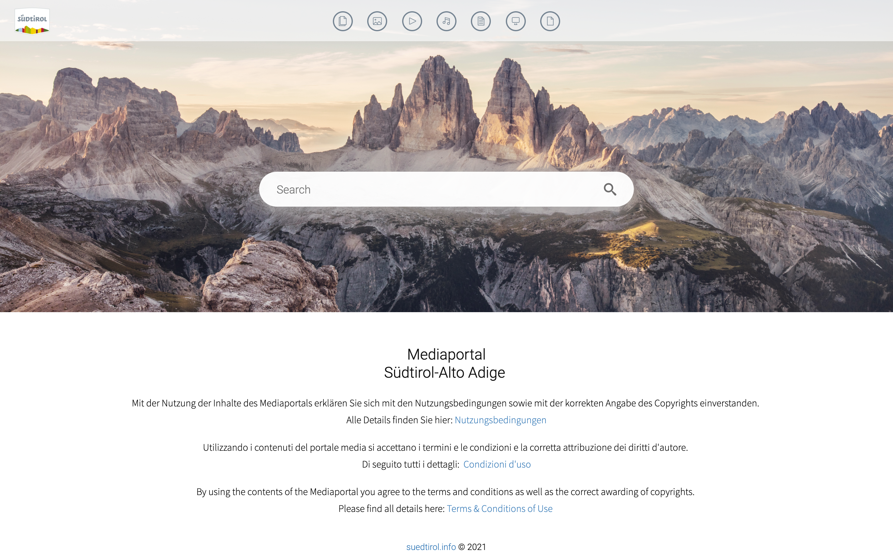 IDM Südtirol Screenshot Startseite Mediaportal für externe Nutzer