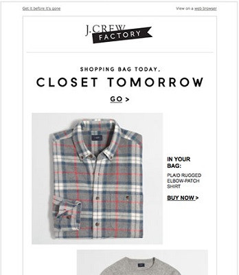 Screenshot einer E-Mail von J. Crew zu einem verlassenen Warenkorb, in dem ein Hemd zu sehen ist.