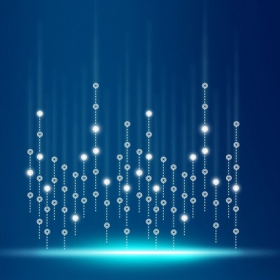 Darstellung von schwebenden digitalen Datenpunkten, symbolisch für die Metadaten-Analyse.