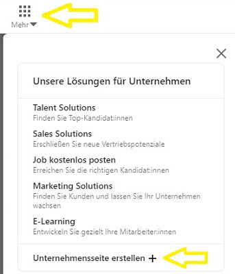 Ein Screenshot der Benutzeroberfläche von LinkedIn, der erklärt, wie Sie ein Business-Profil auf LinkedIn anlegen können.