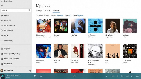 Die Benutzeroberfläche von Groove Music.